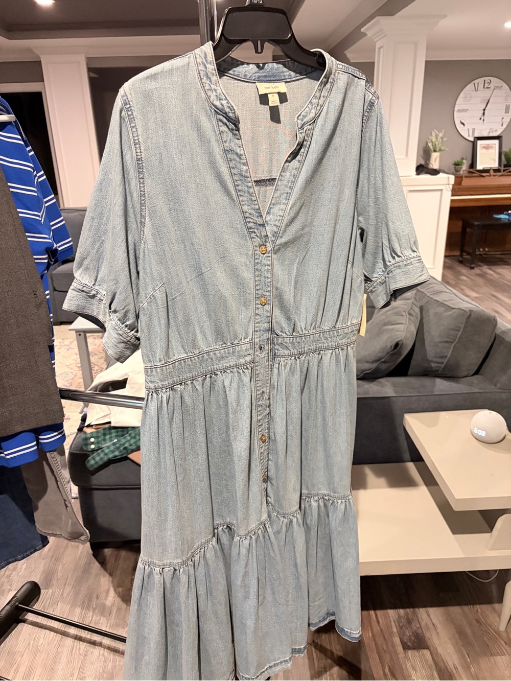 Light Blue Chambray Button-Front Maxi Dress